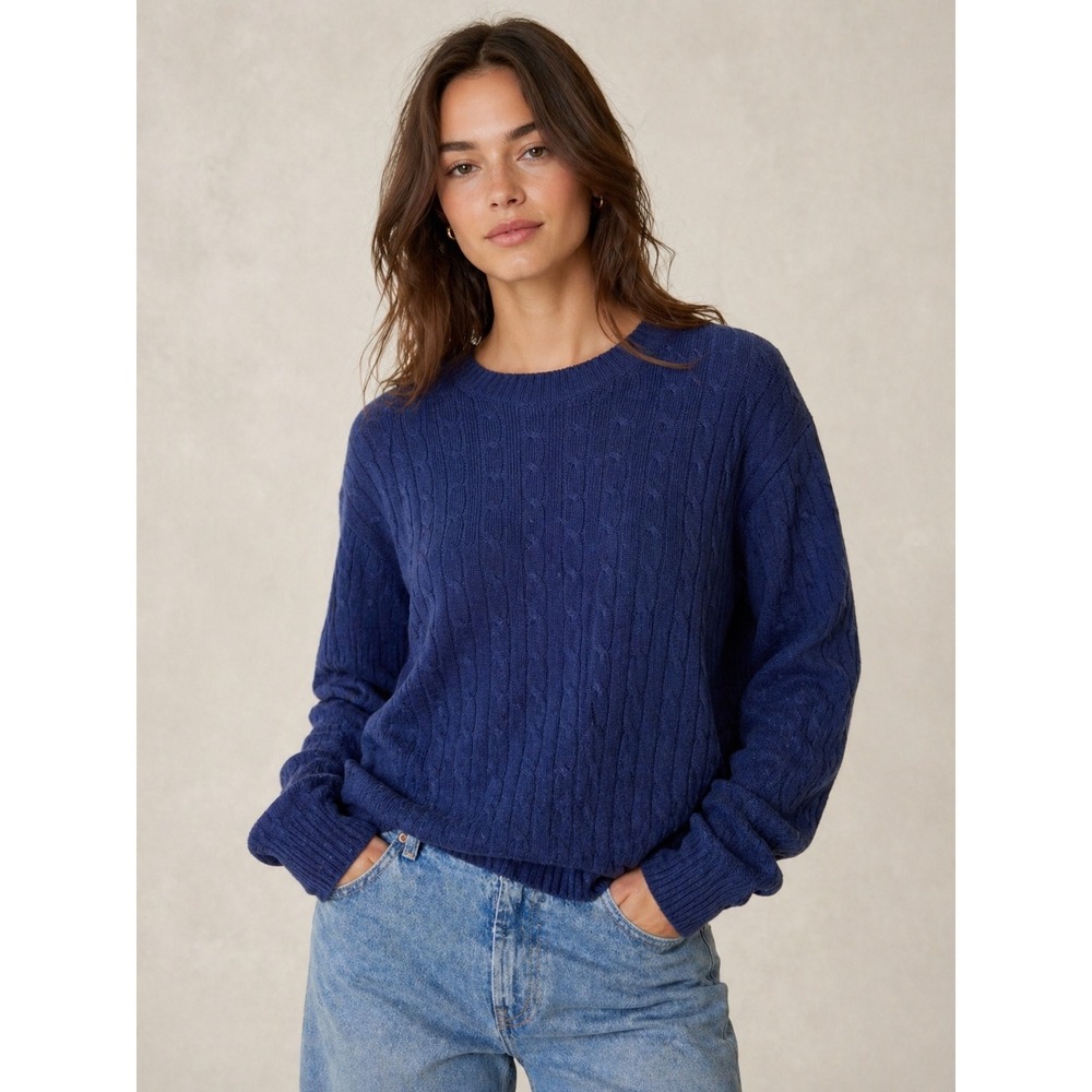 J.Crew Womens Vintage Oversized Cable Knit Wool Cashmere Sweater Blue Large